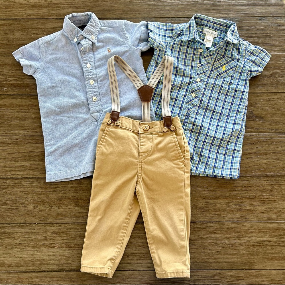 Baby Boy Formal Bundle: Ralph Lauren Onesie Pair With Matching Suspender Pants